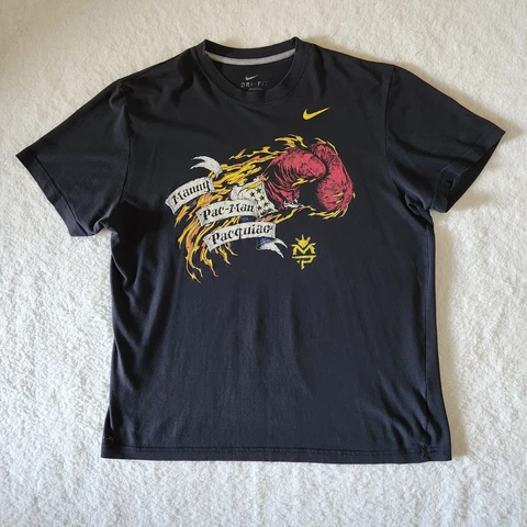 Vintage Nike Manny Pac-Man Pacquiao T-shirt XL Black Boxing Memorabilia Tee Cover