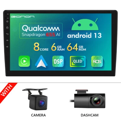 DVR+CAM+10.1" 2 Din 8-Core 6+64GB Android 13 Car Stereo Radio GPS CarPlay 4G LTE - Image 1 of 4