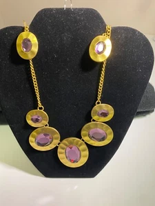 Used 23  Vintage Gold And Purple Necklace and Earrings - Picture 1 of 2