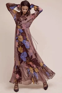 Anthropologie x Tracy Reese Black Label Eudicot Seide Volant Maxikleid M $ 598 - Bild 1 von 16