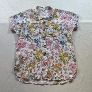 John Mark Shirt Damen Medium Blumen Bluse Knopfleiste Boho Kurzarm Manschettenarm - Bild 1 von 14