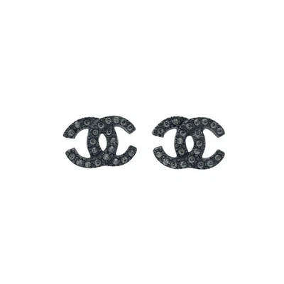 Pendientes Chanel Marca Coco Estrás Negro Plata #1005 Foto 1 de 4