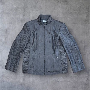 Oscar B Vintage Grey Crinkle Effect Zip Jacket Size L UK 16 Minimalist Style Y2K - Bild 1 von 19