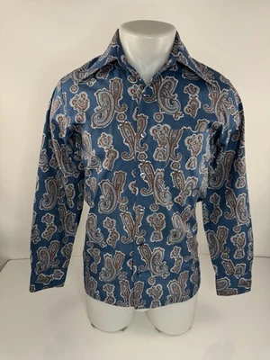 KINGS ROAD / SEARS - Vintage PAISLEY Disco Collar Mens S Shirt - EXCELLENT - Image 1 of 4