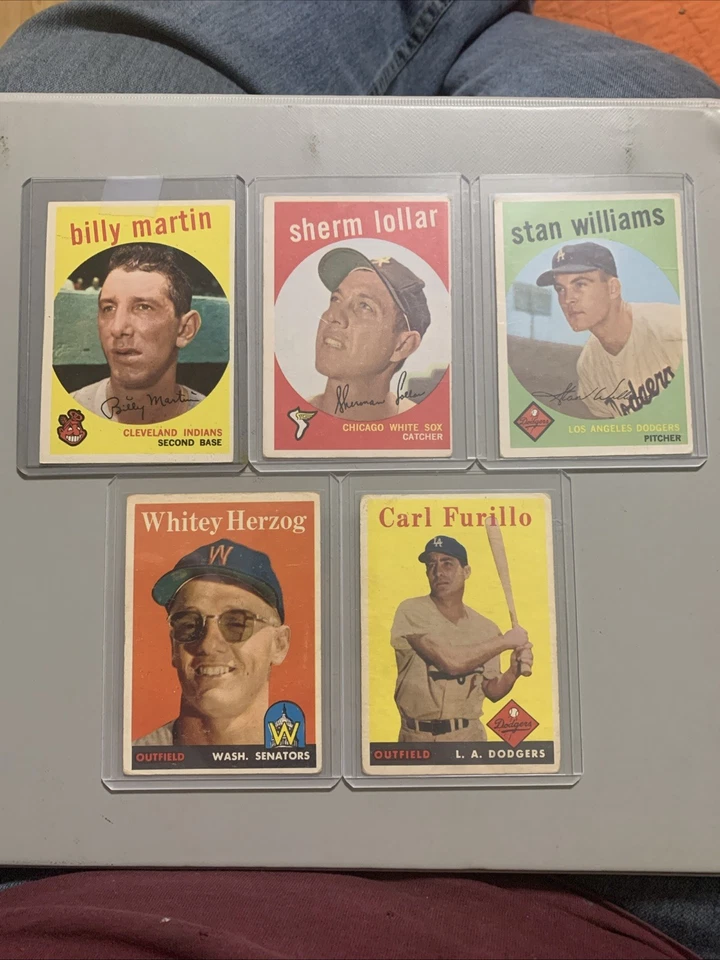 (5) Lote de tarjetas Billy Martin, Sherm Lollar, Stan Williams, Carl Gurillo & Herzog Foto 1 de 4