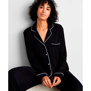 STATE OF DAY 2-Pc. Packaged Ribbed Notched-Collar Pajamas Set	BLACK M - Picture 1 of 6