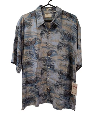 Рубашка с коротким рукавом Natural Issue мужская размер XL синий и серый узор лист отпуск - Изображение 1 из 4