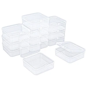12 Pieces Square Empty Mini Clear Plastic Organizer Storage Box Containers wi... - Picture 1 of 5
