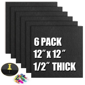 Cork Board Bulletin Board 12x12 1/2" Thick Felt Cork Board Tiles 6 Pack Small... - Picture 1 of 8