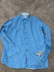 Robert Graham Blue 100% Linen Button Down Shirt Size XXL Long Sleeve - Picture 1 of 10