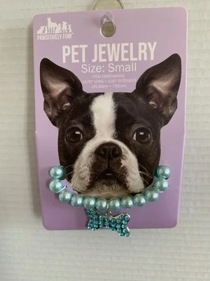 Collar de perlas azules con diamantes de imitación en forma de hueso para joyería para perros (pequeño) Foto 1 de 4