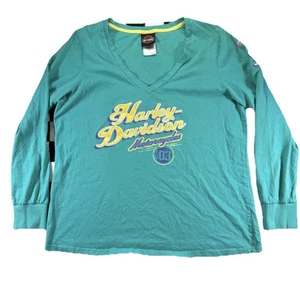 Camiseta Harley Davidson Logo Manga Larga Para Mujer XL Azul Motociclista Y2K Coqueta - Imagen 1 de 5