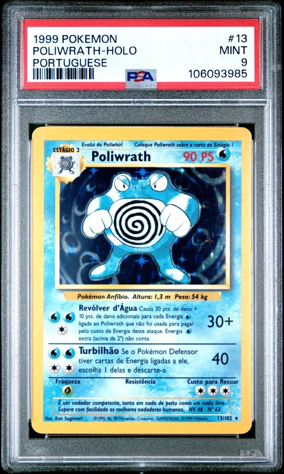 1999 Pokemon Portuguese Base Set Poliwrath Holo #13 PSA 9 MINT - Image 1 of 2