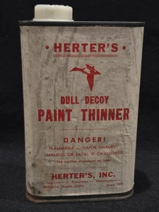 Vintage Herter's Decoy vernice più sottile vuoto un quarto metallo latta etichetta carta - Foto 1 di 11