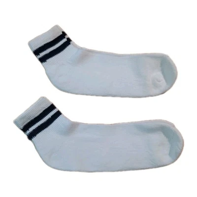 Calcetines Cuarto Tobillo Azul Rayas Mezcla Acrílico Talla 9-11 Blanco 2 Pares Foto 1 de 4
