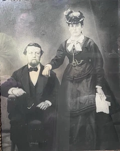 Antikes viktorianisches Portrait Ehemann & Frau schwarz & weiß gold vergoldeter Rahmen 27,9 Zoll - Bild 1 von 24