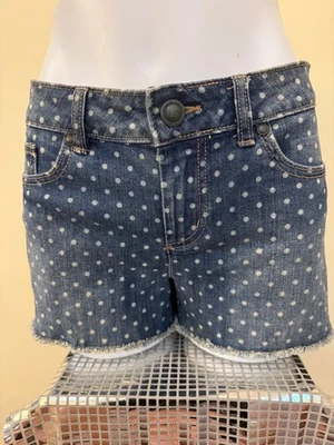 Pantalones cortos de mezclilla a lunares para mujer Lauren Conrad dobladillo deshilachado lavado medio talla 8 Foto 1 de 4