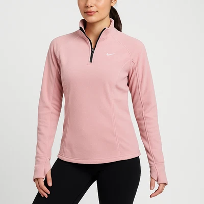 Nike Fleece Half Zip Pullover Top Pink Size M 56323 Thumbholes Sport Athleisure - Image 1 of 4
