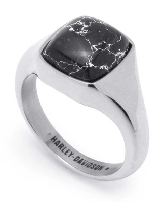 Harley-Davidson Women's Howilite Stone Signet Ring - Stainless Steel, Silver - Image 1 of 3