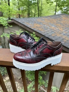 JEFFREY CAMPBELL Rudeness Burgundy Leather Platform Lace Up Oxfords Sz 9 - Picture 1 of 11