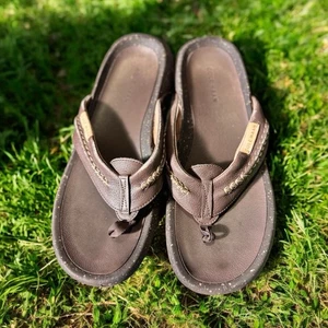 Herren Cole Haan Flip Flops Größe 11 Braun Leder Stickerei - Bild 1 von 7