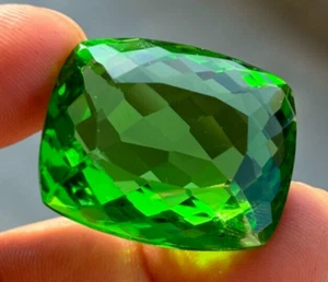 92 Ct Certified Natural Green Peridot Translucent Cushion Shape Loose Gemstone - Picture 1 of 10