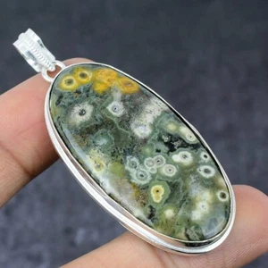 Ozean Jaspis Edelstein Handarbeit 925 Sterlingsilber Schmuck Anhänger 2,60" O684 - Bild 1 von 6