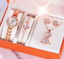 Uhren Set Damen Damenuhr Uhr Ohrringe Ring Halskette Kette Set mit Box Geschenk