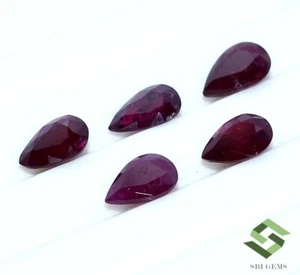 6x4 mm Certified Natural Ruby Pear Cut Lot 05 Pcs 2.16 CTS Mozambique Loose Gems - Picture 1 of 6