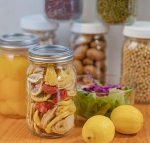 Yodecy 12 Pack 32 oz Clear Wide Mouth Mason Jars with Airtight Lids and White Pl - Picture 1 of 2