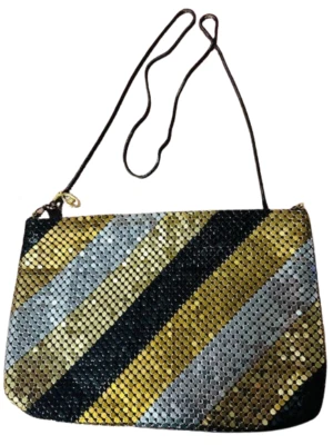 Cartera de noche vintage de malla metálica dorada negra y plateada cartera disco glamurosa de los años 80 Foto 1 de 4