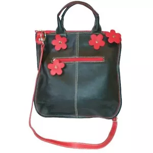 Leder schwarz und rot Obergriff Schultertasche mit Blumendetail - Bild 1 von 10