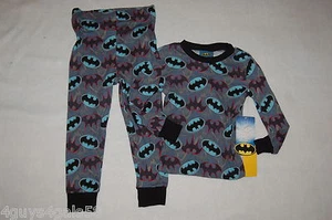 Boys L/S Pajama Set GRAY Turquoise Red Black Bats BATMAN 4 - Picture 1 of 1