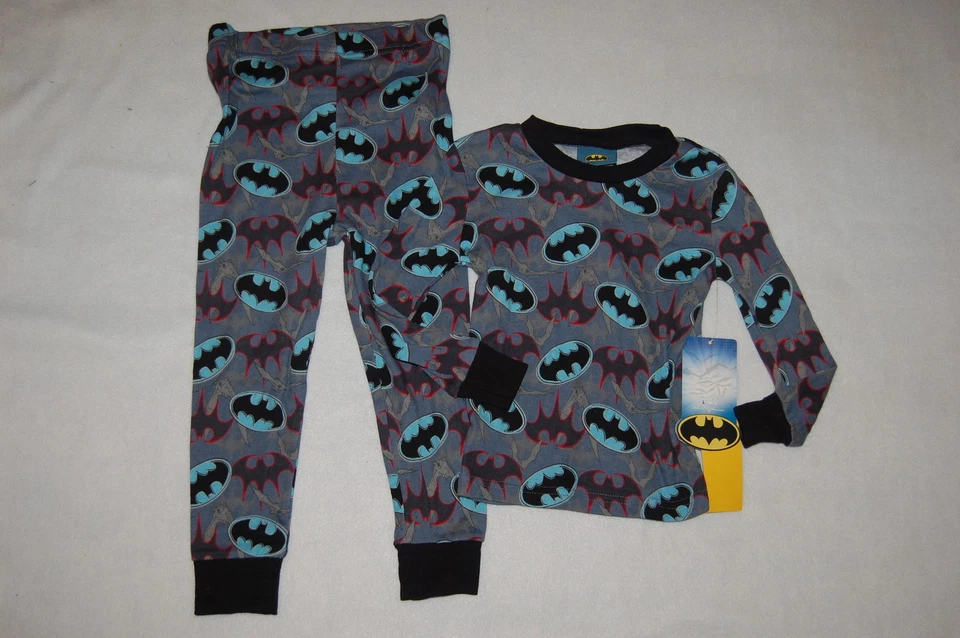 Boys L/S Pajama Set GRAY Turquoise Red Black Bats BATMAN 4 - Image 1 of 1