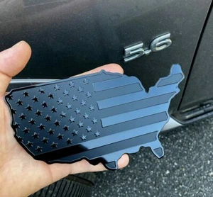 USA Black Metal Map Flag Emblem for Cars, Trucks 7"x4" - Picture 1 of 1