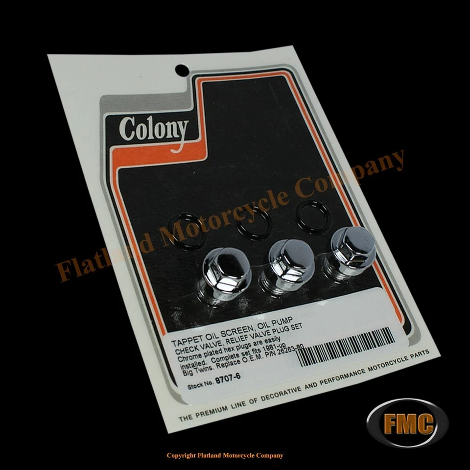 Colony 8707-6, Oil Pump Plug Set, 1981-Up Models, Chrome Hex Foto 1 de 1