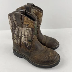Ariat Cowboy Boots Youth 11 Leather Canvas Camo Round Toe Brown - Picture 1 of 12