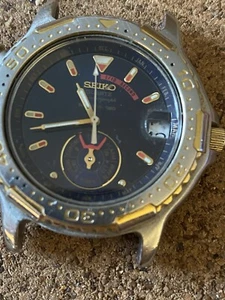 Retro Seiko Dancing Hands 6M25-6039 Blue Dial Chronograph Sports 150 Month Day - Picture 1 of 7