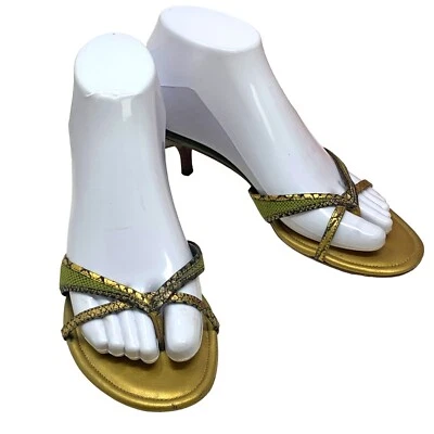 Tanga de cuero metálico Cole Haan D16764 tacón de gatito correderas para mujer talla 6,5 B Foto 1 de 4