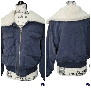 Young Fabulous and Broke Earhart Navy Sherpa Collar Cropped Puffer Jacket Size L - Bild 1 von 16