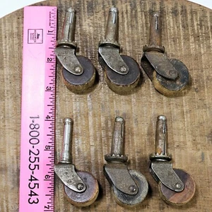Antique Wooden Caster Wheels Cabinet Dresser Table Chair 1" x 3" Lot of 6 - Picture 1 of 5