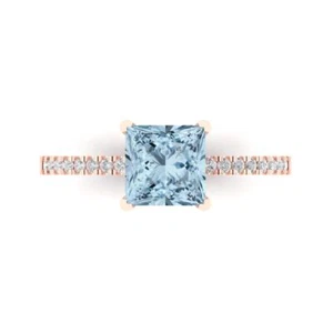 14K Rose Gold Vintage Engagement Ring for Women, 1.62 ctw Simulated Blue Diamond - Picture 1 of 11
