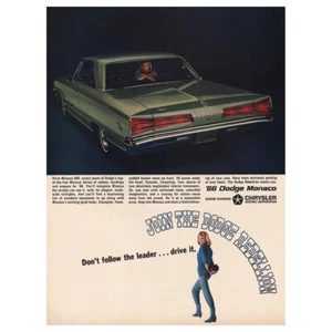 1966 Dodge Monaco: Join the Dodge Rebellion, Green Vintage Print Ad - Picture 1 of 1