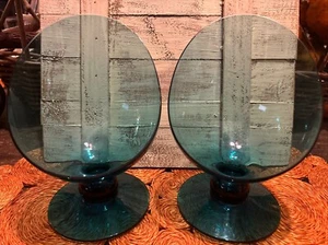Morgantown MCM Cosmopolitan Candlestick Candle Holders  Blue Glass 6.5”  - Picture 1 of 6