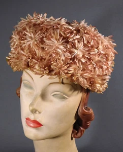 Vintage 50s Pink Floral Pillbox Hat Retro Cottagecore Garden Party - Picture 1 of 6