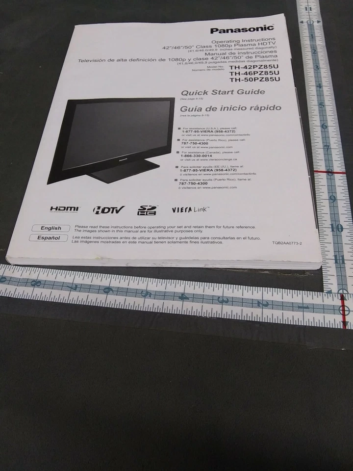 Panasonic TH-42PZ85U TH-46PZ85U TH-50PZ85U MANUAL SOLO GUÍA DE INICIO RÁPIDO Foto 1 de 4