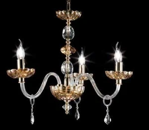 Lampadario a sospensione classico in cristallo trasparente ambra oro   - Picture 1 of 1