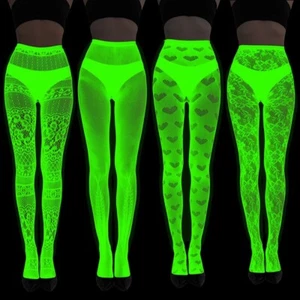 Luminous Sexy Fishnet Stockings Glow in The Dark Tights High Waist Pantyhose - Picture 1 of 26