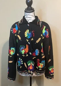 Design Options Philip Jane Gordon Sweater Cardigan Lg Turkey Art Vintage Rare - Picture 1 of 14