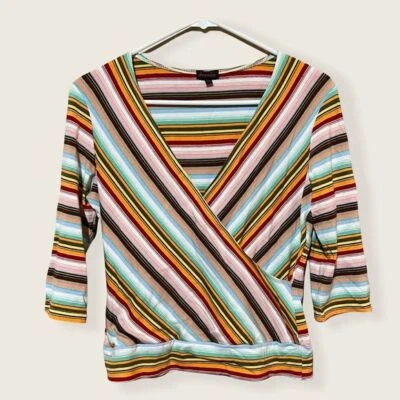 Vintage Shameless Retro Stripe Faux Wrap Top ! - Image 1 of 4